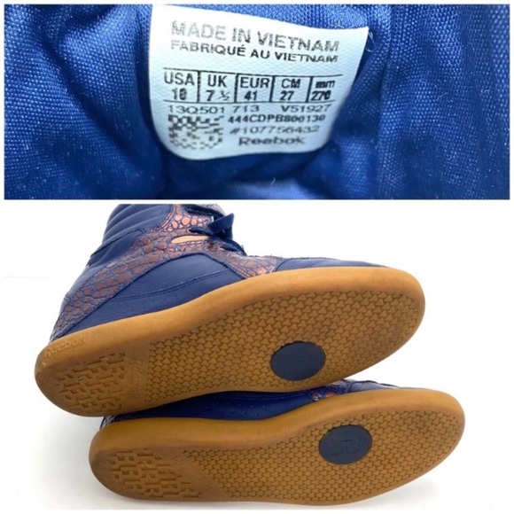 Reebok Alicia Keys Leather High Top Boot Wedge Sneakers in Blue Bronze Size 10 - Picture 12 of 14